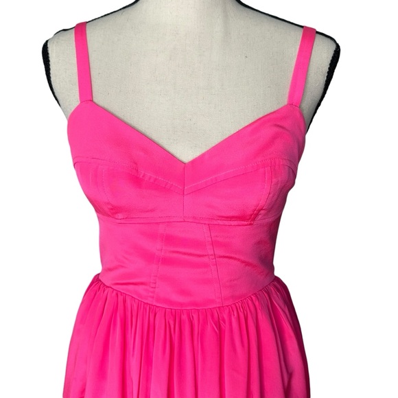 Amanda Uprichard Silk Champagne Mini Cocktail Dress in Hot Pink Size Small - Picture 3 of 15